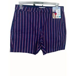 Caribbean Joe Classic Fit Stretch Navy Red Striped Cotton Womens Shorts NEW 12